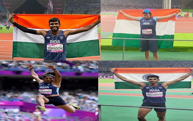 PM applauds & congratulates Harmilan Bains, Ajay Kumar Saroj, Jinson Johnson, Nandini Agasara, Sreeshankar Murali & Seema Punia on clinching medals for India at Asian Games