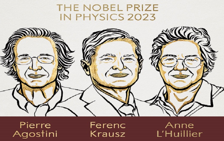 भौतिकी का नोबेल पुरस्कार संयुक्त रूप से तीन वैज्ञानिकों-पियरे एगोस्टिनी, फेरेन्क क्रॉस्ज और ऐनी एल'हुइलियर को दिया जाएगा