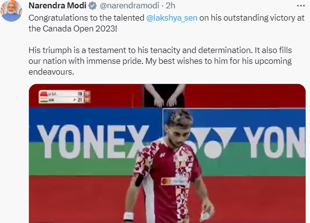 PM Modi congratulates shuttler Lakshya Sen for winning Canada Open