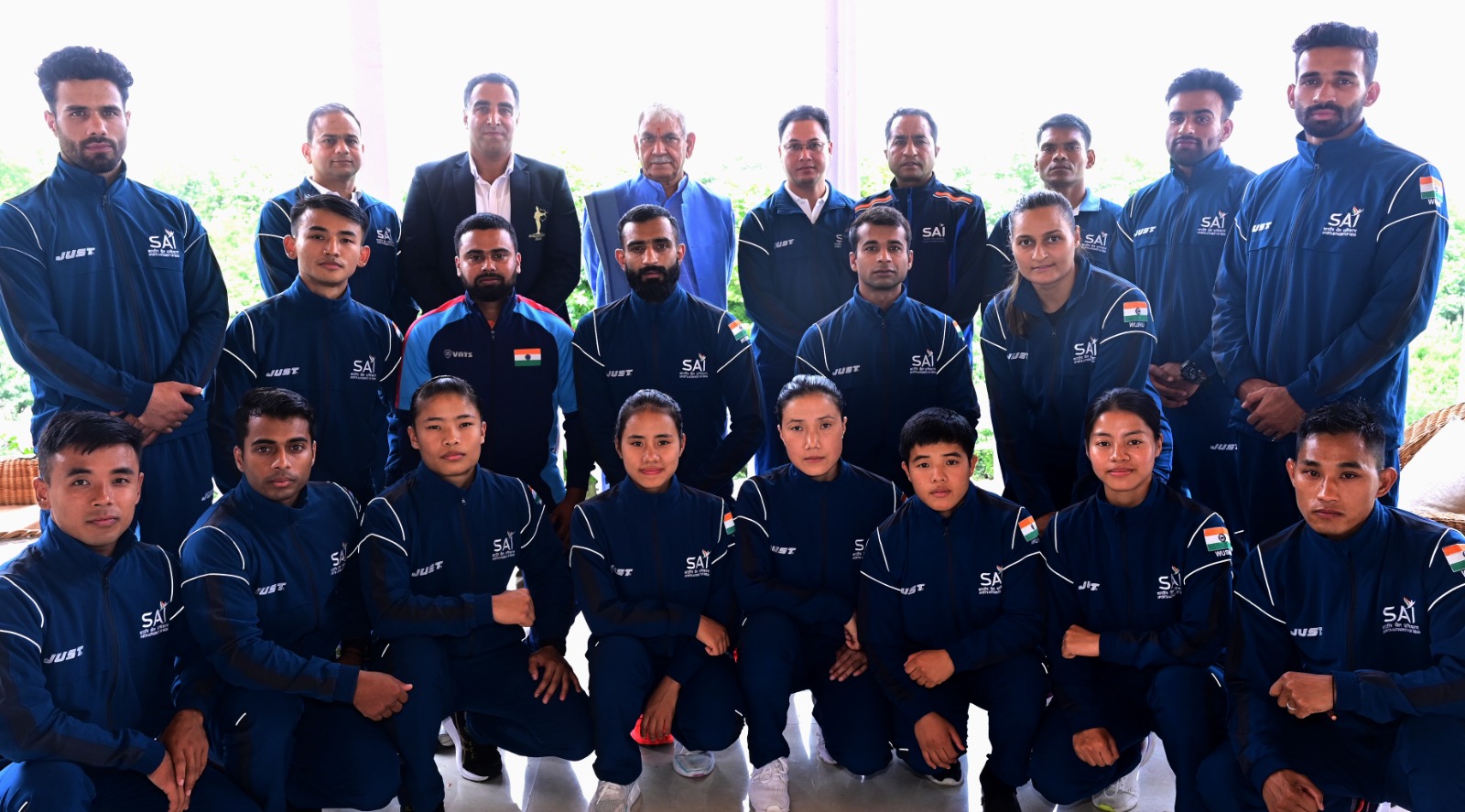 J&K: LG Manoj Sinha interacts with Indian Wushu team athletes & their coaches bound for 19th Asian Games