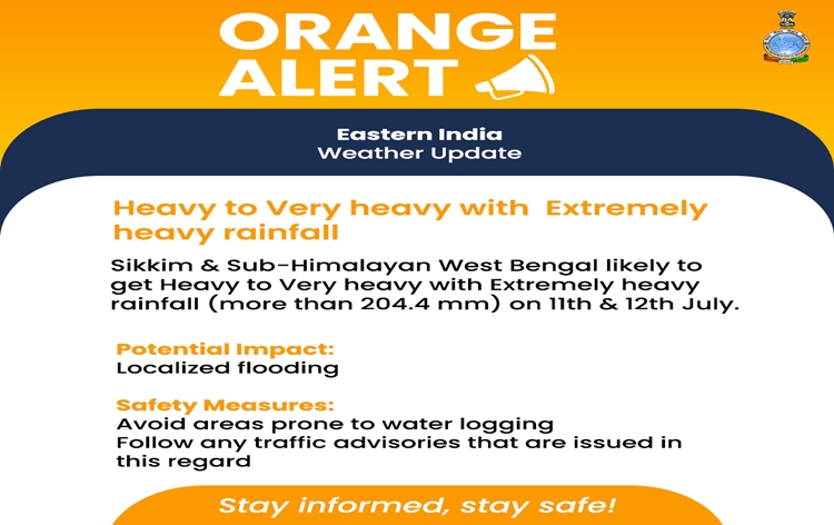 MeT Department warns of very heavy rainfall over Northeast India