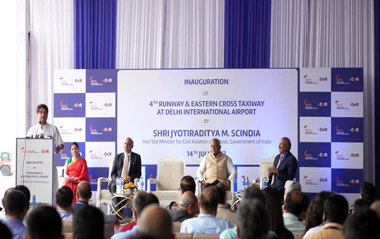 Union Minister for Civil Aviation Jyotiraditya Scindia inaugurates a new runway & a dual-way elevated taxiway at New Delhi International Airport