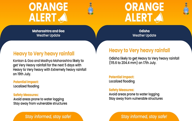 IMD predicts heavy to very heavy rainfall over Konkan & Goa, Central Maharashtra, Odisha during next 5 days