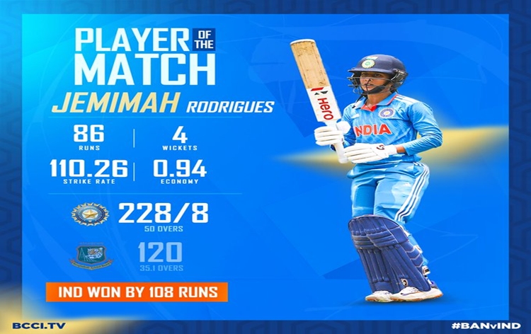 IND-W vs BAN-W: India defeats Bangladesh by 108 runs in second ODI in Dhaka