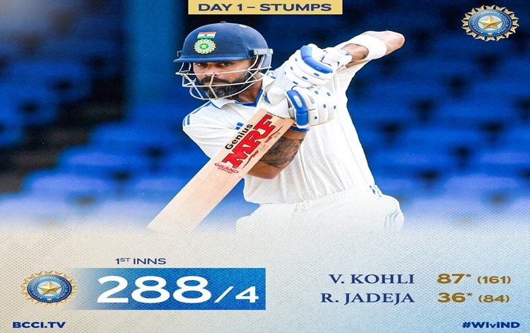 India finishes opening day of second & final Test against West Indies at 288 for 4 in Trinidad