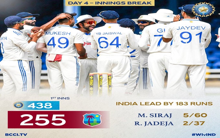 India bowl out West Indies for 255 in their 1st innings in 2nd test at Port of Spain