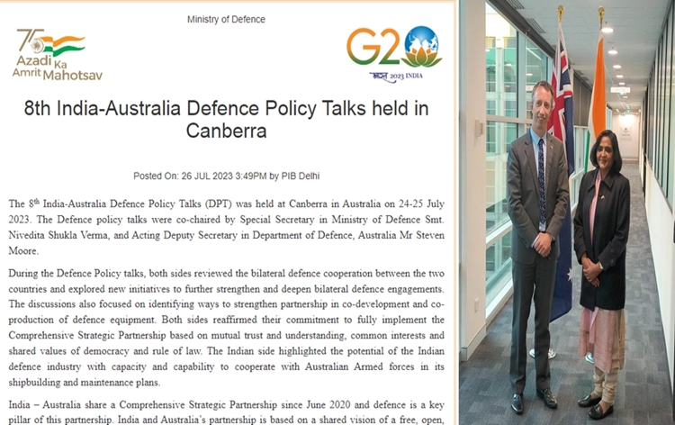 India, Australia explores new initiatives to further strengthen and deepen bilateral defence engagements