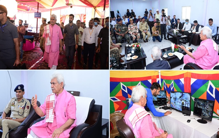 LG Manoj Sinha visits Shri Amarnath Ji Yatra Base Camp at Baltal in Kashmir's Ganderbal district