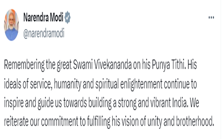 PM Narendra Modi pays tribute to Swami Vivekananda on death anniversary