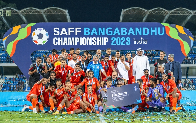 India lifts SAFF Championships trophy for ninth time; beat Kuwait 5-4 in penalty shootout