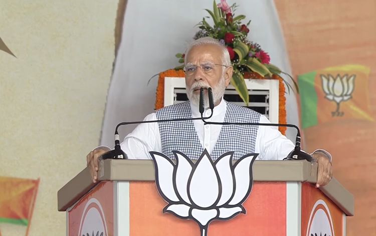 Prime Minister and senior leader of BJP Narendra Modi addresses public meeting