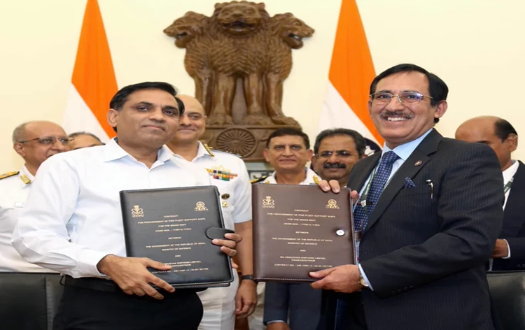 Defence Ministry signs contract with Hindustan Shipyard Limited for acquisition of 5 Fleet Support Ships for Indian Navy