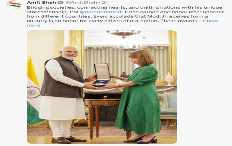 Amit Shah congratulates PM Modi on being conferred with prestigious Grand Cross of Order of Honour in Greece