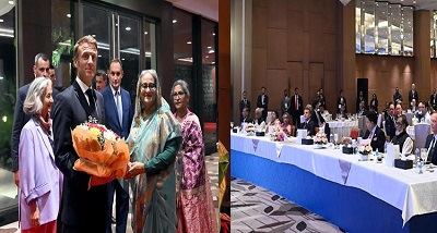 फ्रांस के राष्ट्रपति इमैनुएल मैक्रों बांग्लादेश की प्रधानमंत्री शेख हसीना के आमंत्रण पर ढाका पहुंचे
