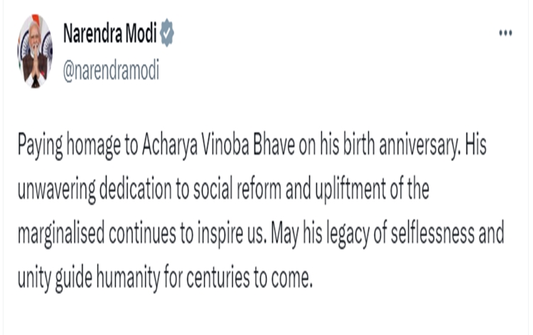 PM Modi pays homage to social reformer Acharya Vinoba Bhave on his birth anniversary