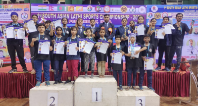 पांडिचेरी में आयोजित दक्षिण एशियाई लाठी स्पोटर्स चैंपियनशिप में छत्तीसगढ़ की टीम ने 11 स्वर्ण पदक जीतकर विशेष उपलब्धि हासिल की