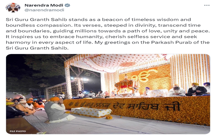 PM Modi greets people on Pehla Parkash Purab of Sri Guru Granth Sahib Ji