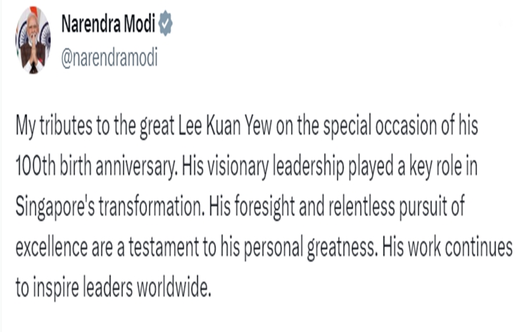 PM Modi pays tributes to former PM of Singapore Lee Kuan Yew on his 100th birth anniversary