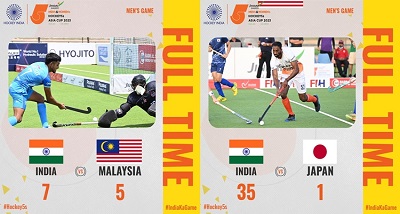 भारत ओमान के सलालाह में एशियाई हॉकी 5एस विश्व कप क्वालीफायर में मलेशिया को 7-5 और जापान को 35-1 से हराकर सेमीफाइनल में पहुंचा
