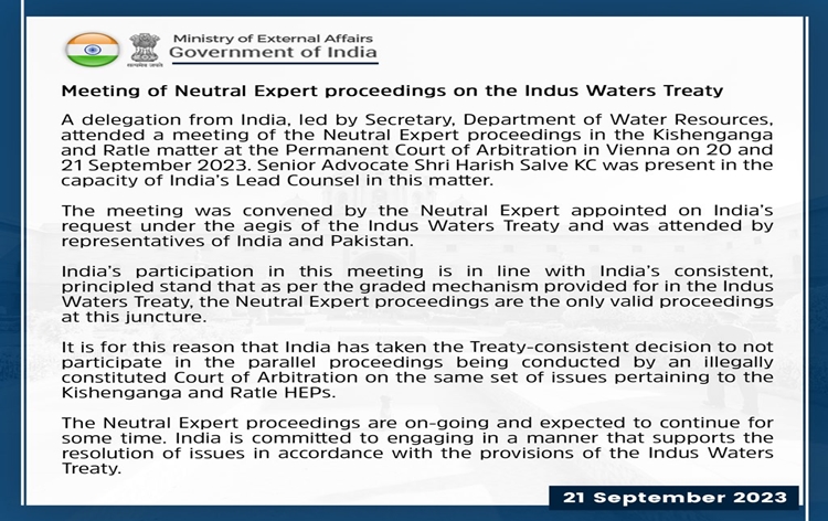 Delegation from India attends meeting of Neutral Expert proceedings at Permanent Court in Vienna