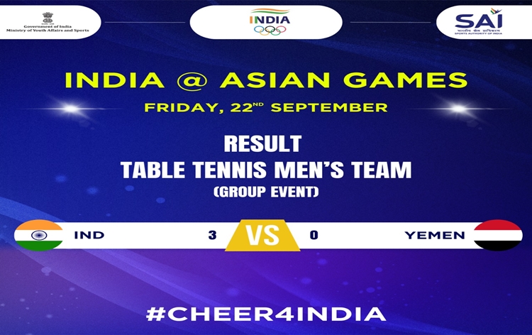 Asian Games: India’s Men Table Tennis team begins campaign with 3-Nil win over Yemen in group-stage clash at Hangzhou