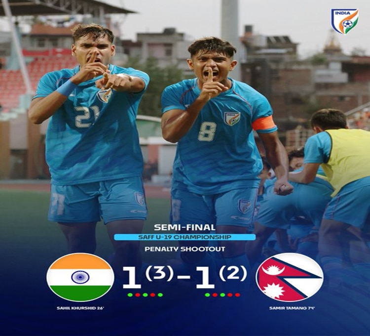 SAFF Under-19: Indian football team beat hosts Nepal 3-2 in penalty shootout & enters final