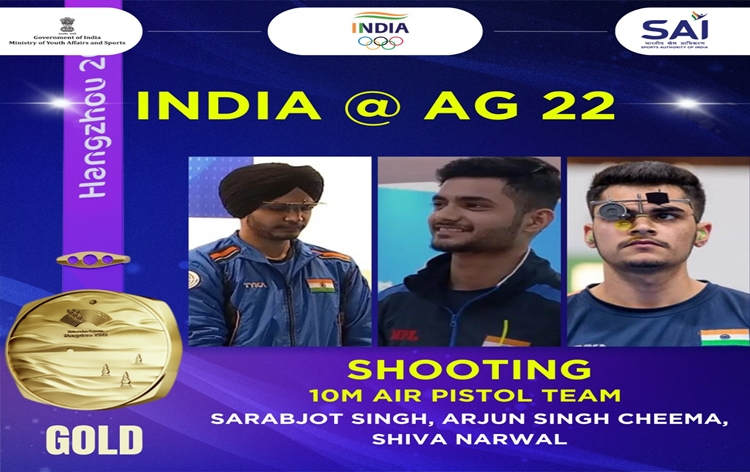 Asian Games at Hangzhou: Indian trio of Sarabjot Singh, Arjun Singh Cheema & Shiva Narwal win gold in Men's 10m air pistol team event
